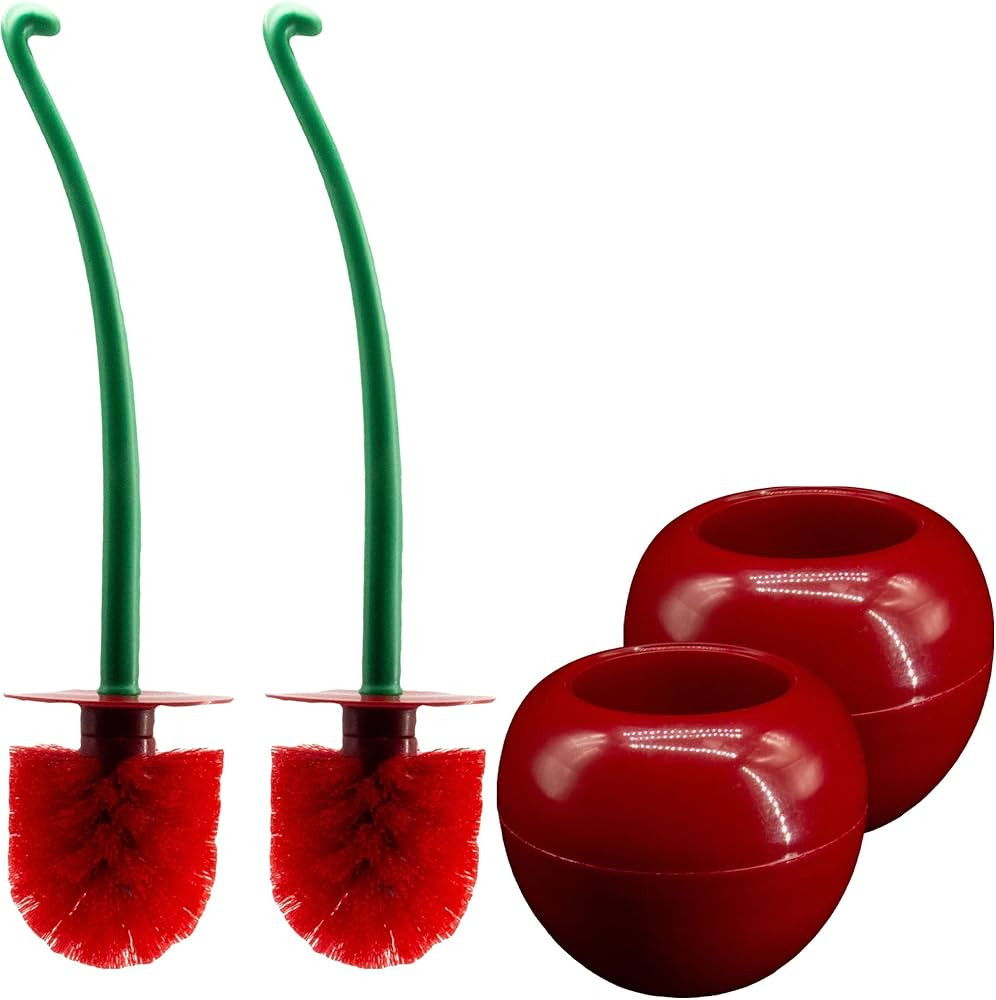 Cherry Toilet Brush Set, Cute Standing Toilet Bowl Brush and Holder Long Handle, Pack of 2, Red | Amazon (US)
