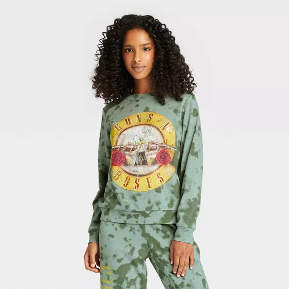 Women's Guns N' Roses Logo Graphic Sweatshirt - Green | Target