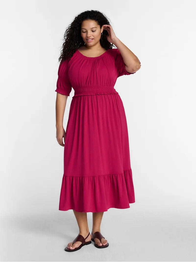 Terra & Sky Women\u2019s Plus Scoop Neck Maxi Dress with Elbow Length Sleeves, Size 0X-5X | Walmart (US)