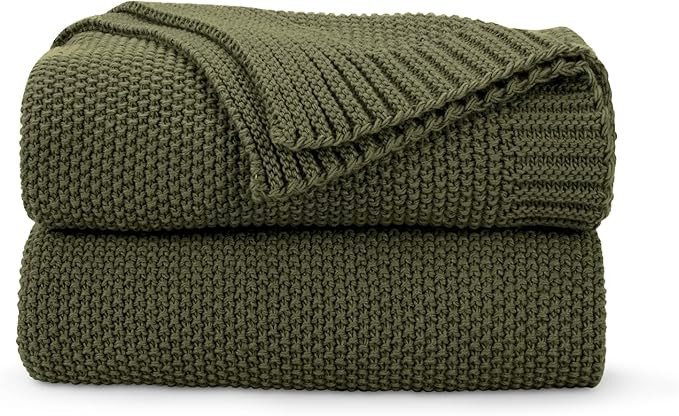 CozeCube Olive Green Throw Blanket for Couch, Soft Cozy Cable Knit Throw for Bed Sofa Living Room... | Amazon (US)