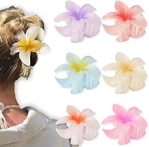 Flower Hair Clip 6Pcs Bolonar Flower Hair Clips for Women 2.7" Hawaiian Flower Hair Clips Hawaiian C | Amazon (US)