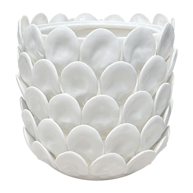 Ivory Ceramic Capiz Scalloped Vase, 8" | At Home