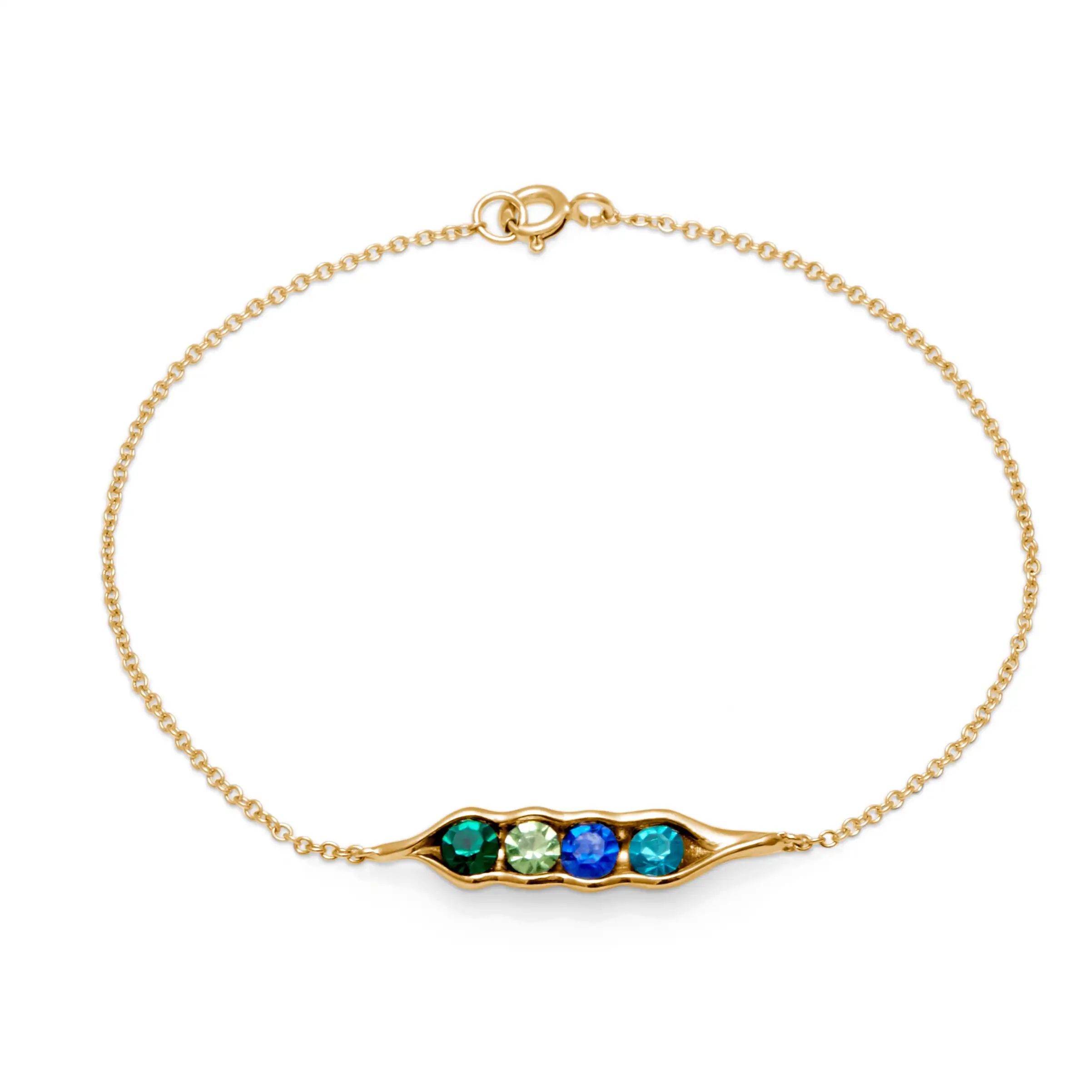 Four Birthstone Pea in a Pod Gold Bracelet | Eve's Addiction