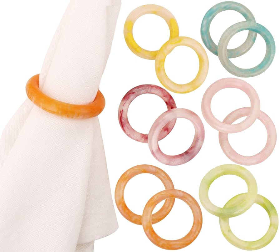 CLEENTABLE Napkin Rings Set of 12 - Epoxy Resin Napkin Holder Cuffs for Dinner Table Décor - Far... | Amazon (US)