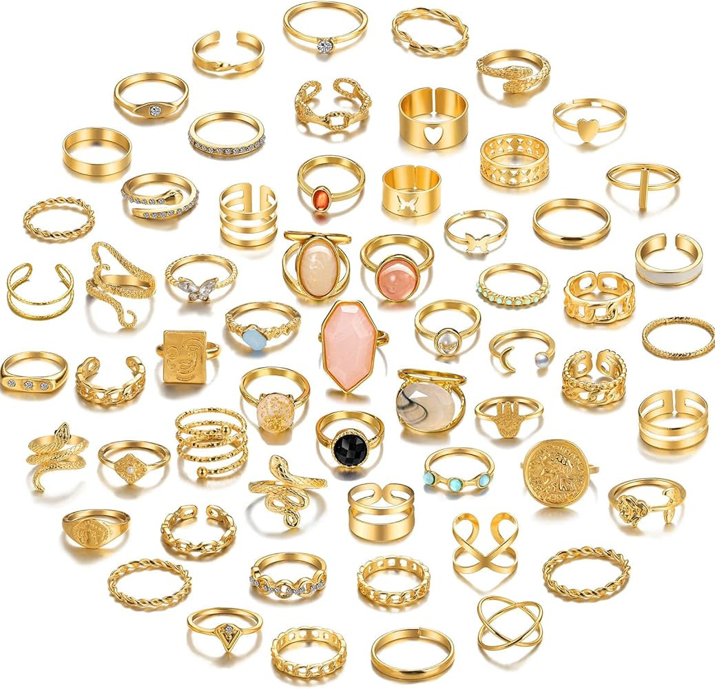17KM 70 Pcs Vintage Gold Rings Set for Women Teen Girls, Boho Midi Finger Knuckle Ring Pack, Tren... | Amazon (US)