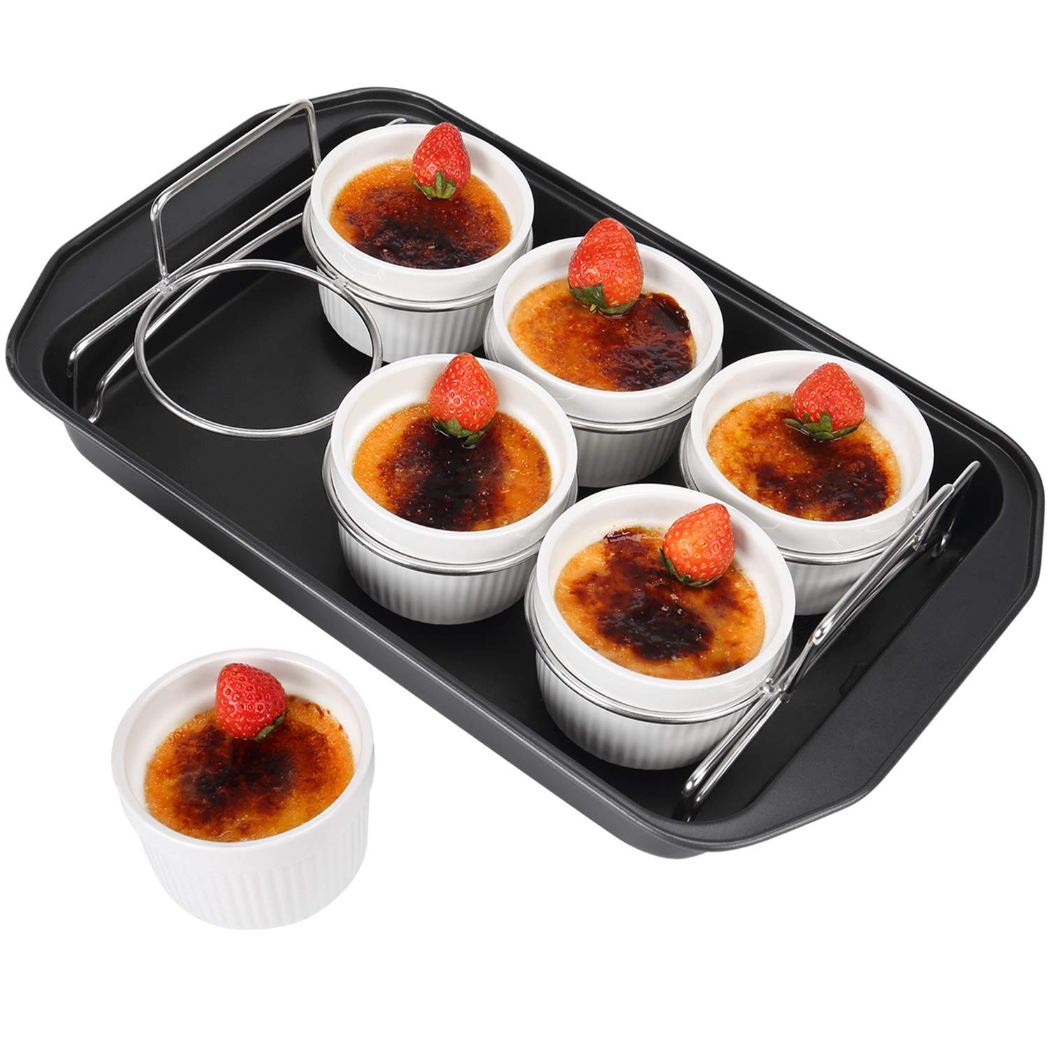 Creme Brulee Making Set - 6 Porcelain Ramekins 6 oz, 304 Stainless Steel Lifting Rack, 9" X 13" B... | Amazon (US)