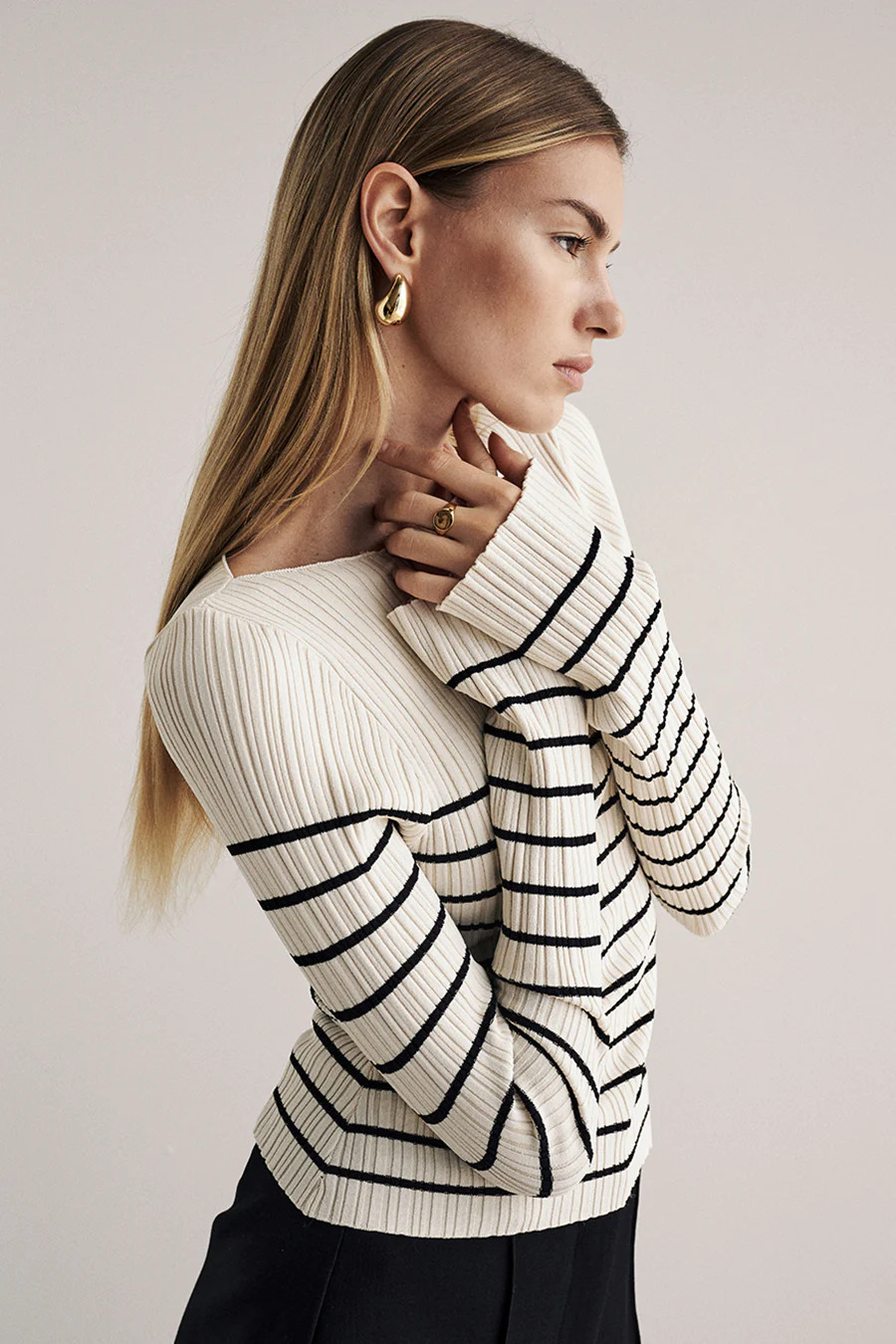 BILLIE CREAM STRIPE LONG SLEEVE KNIT TOP | DISSH