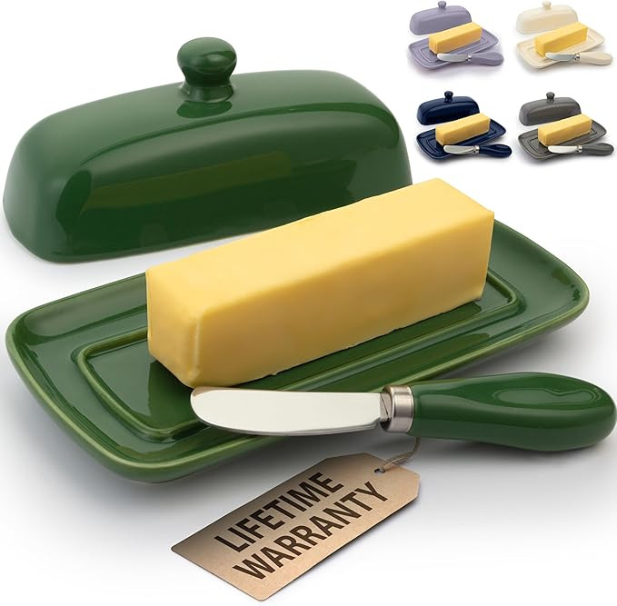 Zulay Butter Dish With Lid For Countertop - Porcelain Jade, Ceramic Butter Dish with Knob Handle ... | Amazon (US)