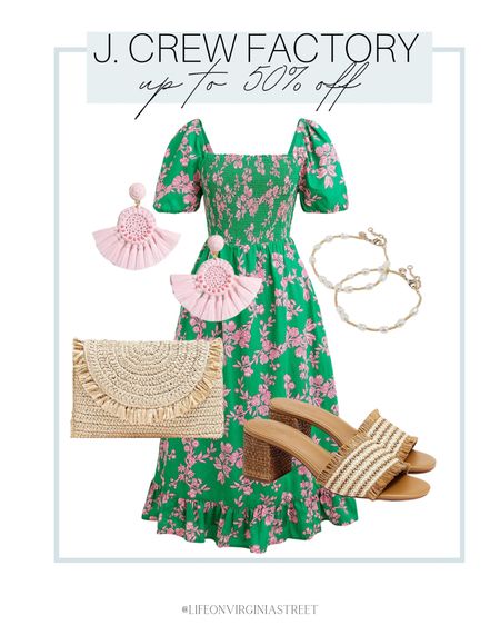 J. Crew factory currently has up to 50% all items! This sale includes this spring green and pink dress, pink earrings, pearl bracelets, raffia heels, and raffia clutch bag. 

j. crew factory, spring dress, sale, wedding guest outfit, wedding guest dress, Easter dress, Easter outfit inspiration, j. crew factory sale

#LTKFind #LTKstyletip #LTKSeasonal