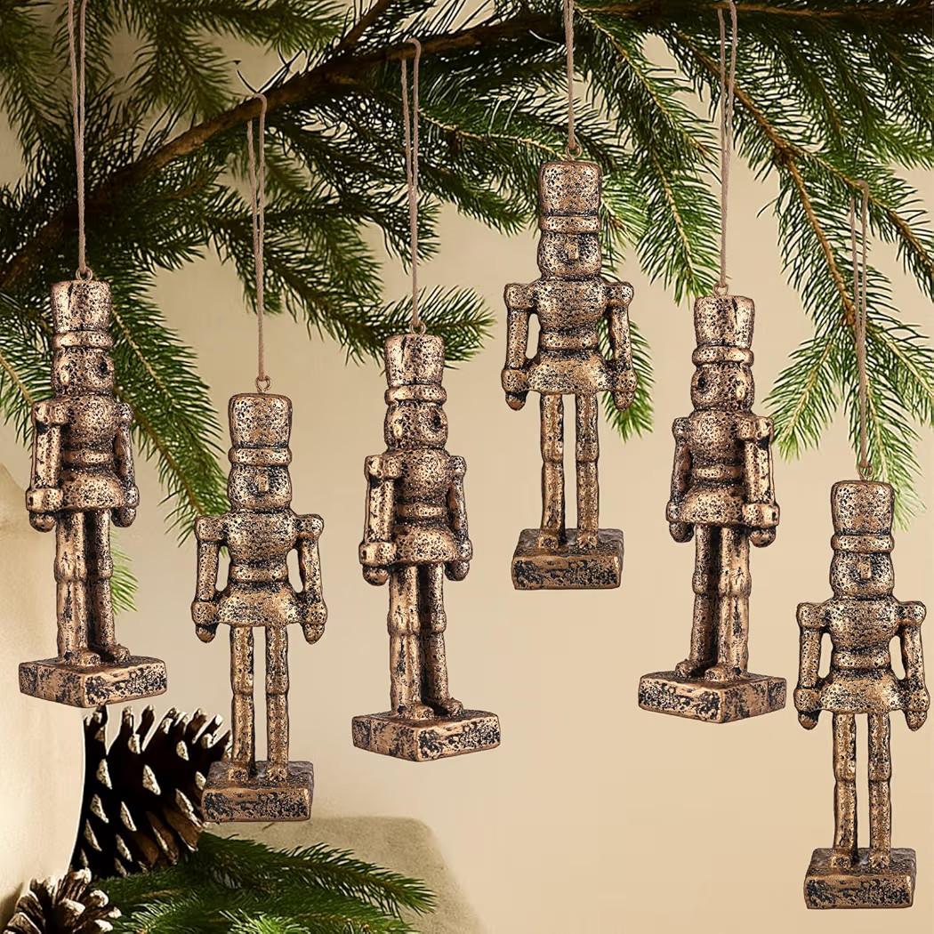 Jetec 6 Pcs Vintage Brass Christmas Nutcracker Ornament Resin Soldier Hanging Decorations Retro N... | Amazon (US)