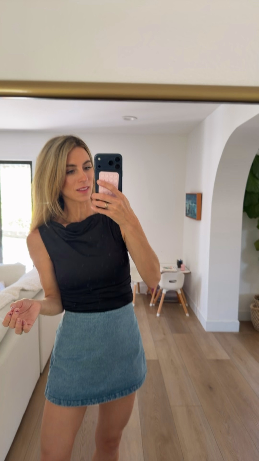 I’m such a sucker for denim! This is actually a skort! Party in the front, mom life in the back 😅 super cute. Perfect staple top! Would pair with white tennis shoes or some boots or classy casual sandals! But i love these wedges!
This set is @VICI TENLEY35 for 35% Off
Wearing XS
Denim set, spring outfit, denim skirt 

#LTKootd #LTKOver40 #LTKdayinmylife