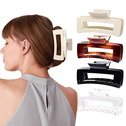 HAYHOI 4PCS Large Hair Claw Clips, Acrylic French Design Hair Barrettes Clamps, No Slip Hair Catch Jaw Comfortable for Thick Hair-Fashion Accessories for Women Girls, Black/Brown/White/Transparent | Amazon (UK)