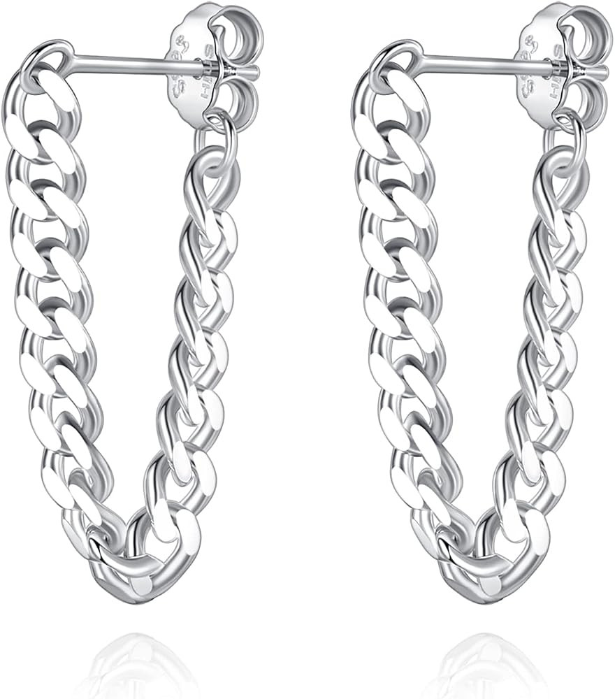 925 Sterling Silver Cuban Link Chain Dangle Drop Stud Earrings for Women, 18K Gold Plated Wrap Ta... | Amazon (US)