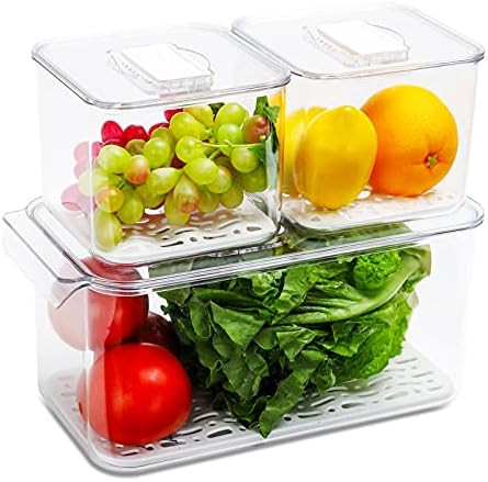 REFSAVER Fridge Storage Containers Produce Saver Stackable Refrigerator Organizer Bins with Remov... | Amazon (US)