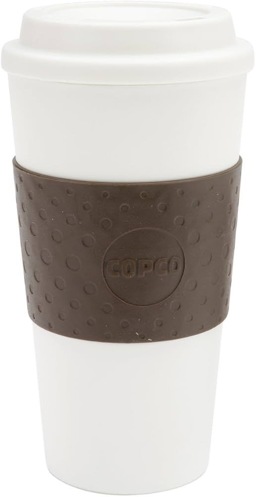 Copco Acadia Double Wall Insulated Travel Mug with Non-Slip Sleeve, 16-Ounce, White/Brown | Amazon (US)