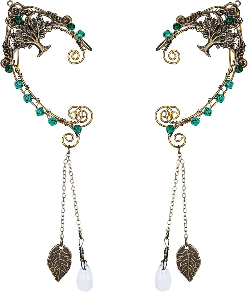FRESHME Fairy Elf Ear Cuffs - Handmade Bronze Antique Vintage Earrings Drop Dangling Ear Clips Wr... | Amazon (US)