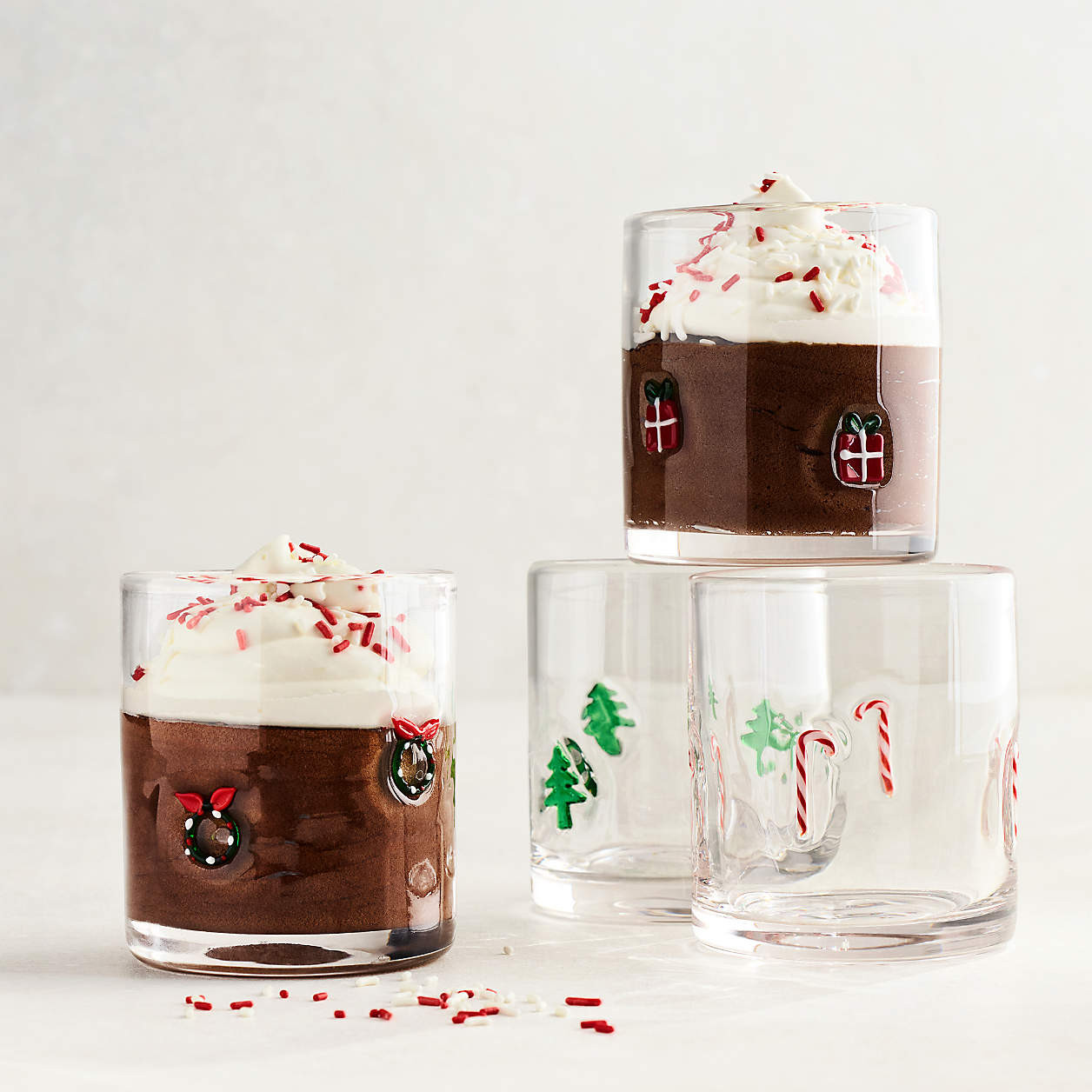 Holiday Candy Canes Icon 15-oz. Double Old-Fashioned Glass + Reviews | Crate & Barrel | Crate & Barrel