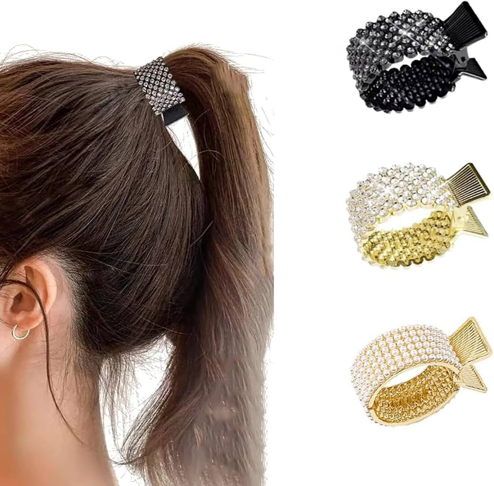 Doromy 3Packs High Ponytail Hair Clips Rhinestone Hair Barrettes Pearl Spring Clip Ponytail Holde... | Amazon (US)