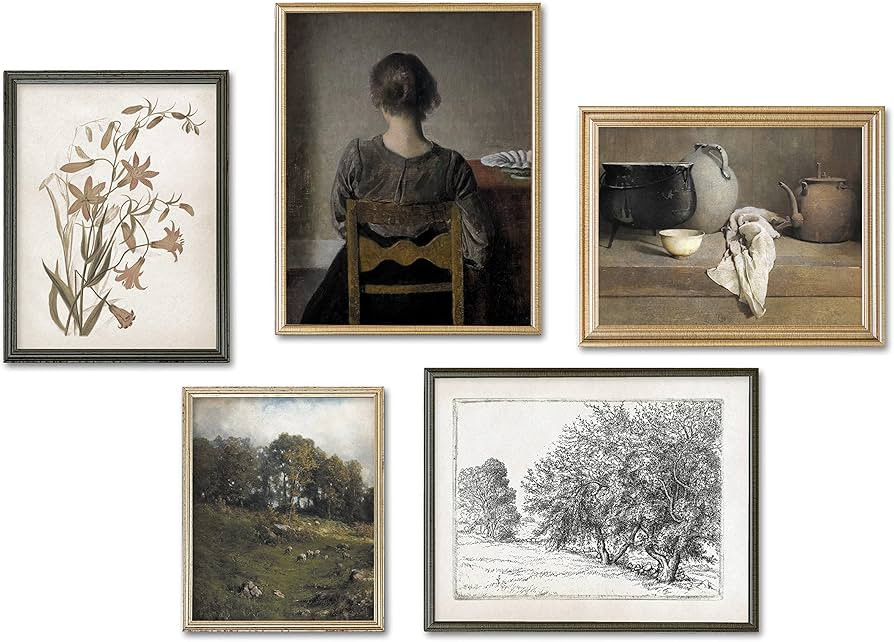 Vintage Farmhouse Living Room Wall Art Decor - Set of 5 Prints // French Country Home Wall Decor ... | Amazon (US)