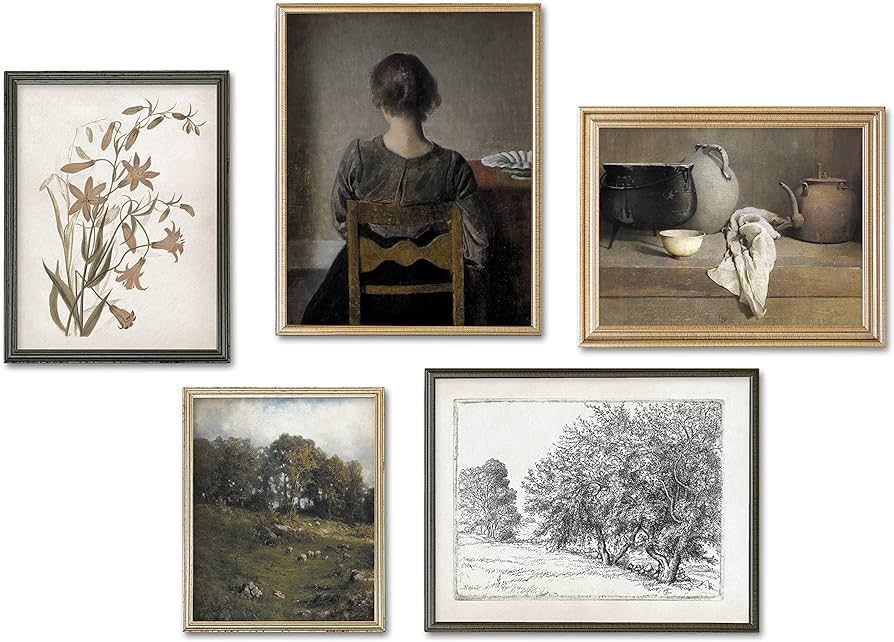Vintage Farmhouse Living Room Wall Art Decor - Set of 5 Prints // French Country Home Wall Decor ... | Amazon (US)