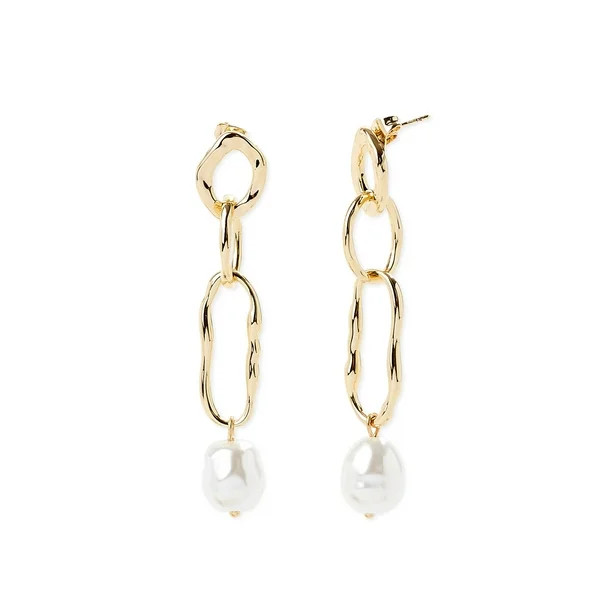 Scoop Women’s 14K Gold Flash-Plated Faux Pearl Statement Earrings | Walmart (US)