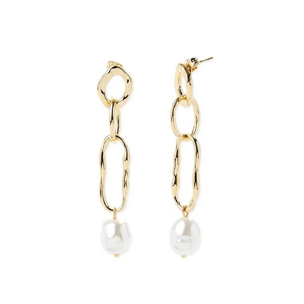 Scoop Women’s 14K Gold Flash-Plated Faux Pearl Statement Earrings | Walmart (US)