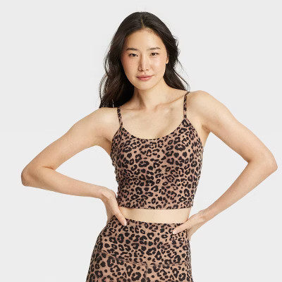 Women's Leopard Print Longline Bra - JoyLab™ Brown XS | Target