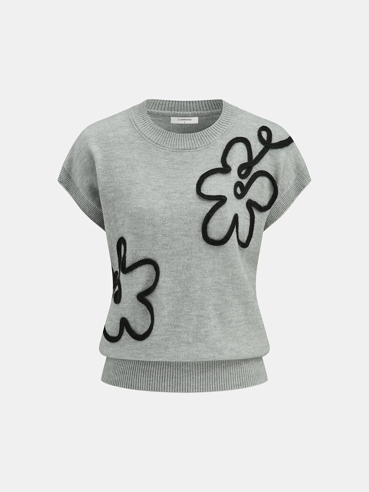Floral Applique Cap Sleeve Sweater Vest | Commense