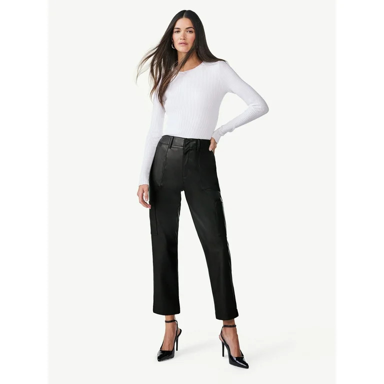 Scoop Women's High Rise Faux Leather Cargo Pants, Sizes 0-18 | Walmart (US)