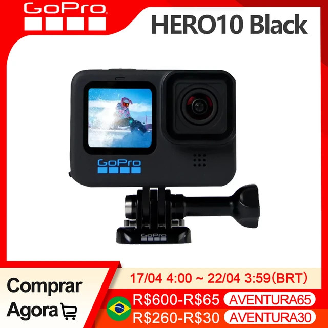 Gopro hero 10 black action camera 5. 3k60 4k120 câmera de esportes de tela dupla 23mp gp2 à pro... | Aliexpress BR (BR)