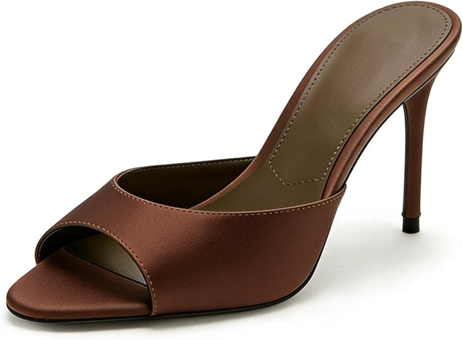 Amazon.com | LOEHGMSGE Women'S Satin Stiletto Prom Sandals Sexy Pointed Peep Toe Wide Band Comfor... | Amazon (US)