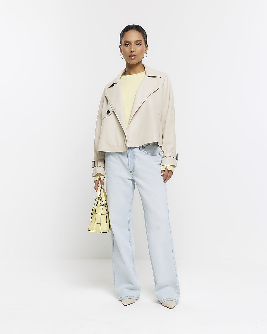 Petite Cream Faux Leather Trench Coat | River Island (UK & IE)