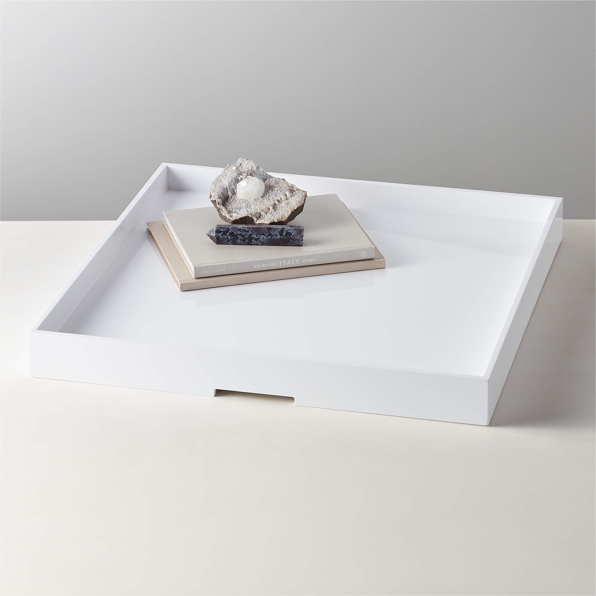 Marq High Gloss X-Large White Square Tray + Reviews | CB2 | CB2