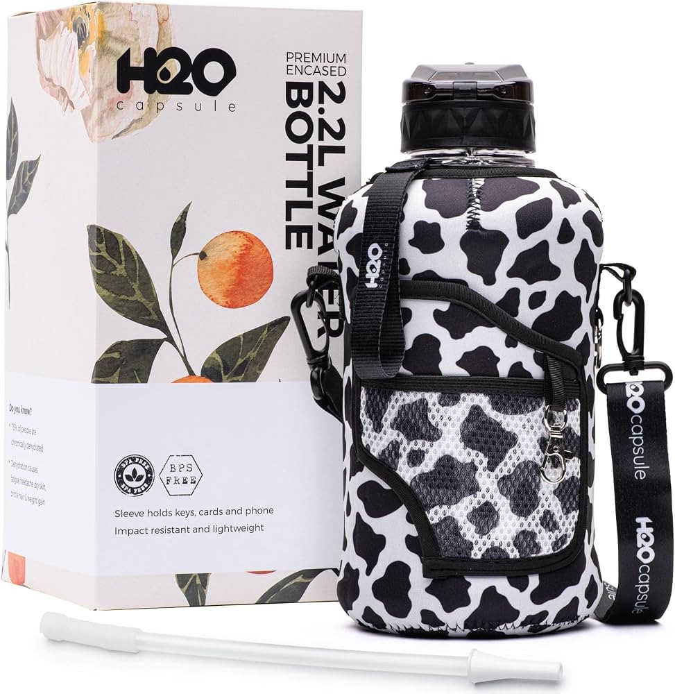 H2O Capsule 2.2L Half Gallon Water Bottle with Storage Sleeve and Removable Straw – BPA Free La... | Amazon (US)