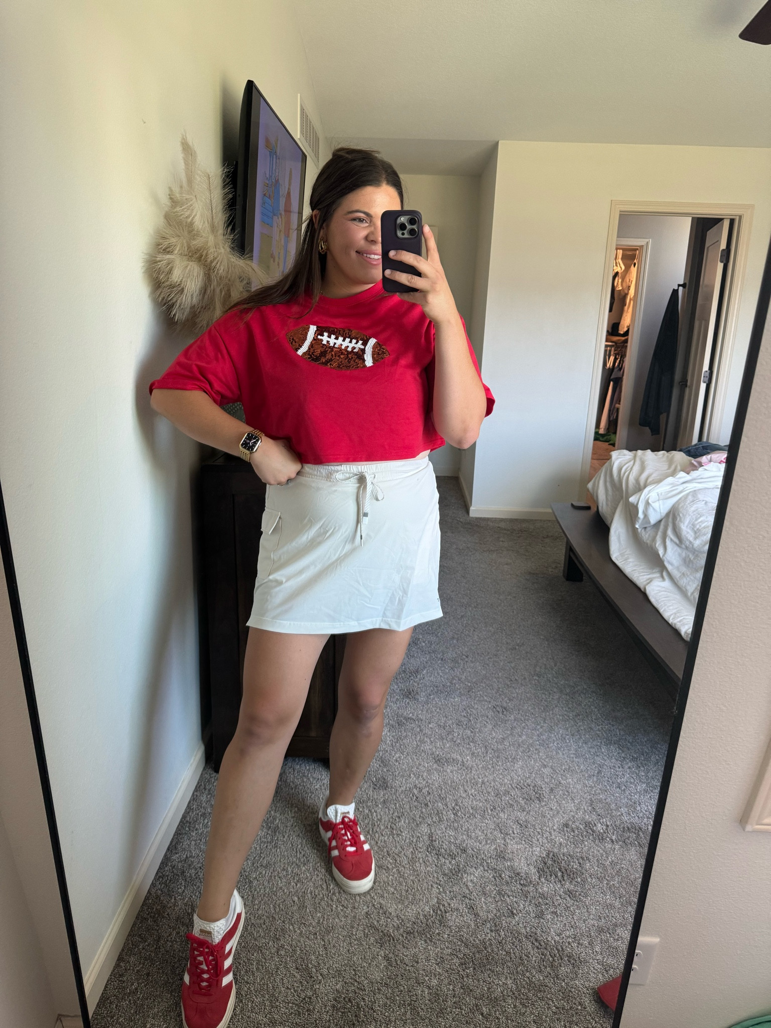 Football game outfit // tailgate outfit for those fall games!!

College football game, high school football game outfit, nfl game outfit, Super Bowl outfit 

midsize, football sweatshirt, football tee, Travis Kelce , chiefs sweatshirt, Iowa state shirt. Adidas gazelle bold, mom outfit, skort outfit 

#LTKStyleTip #LTKMidsize #LTKFindsUnder50