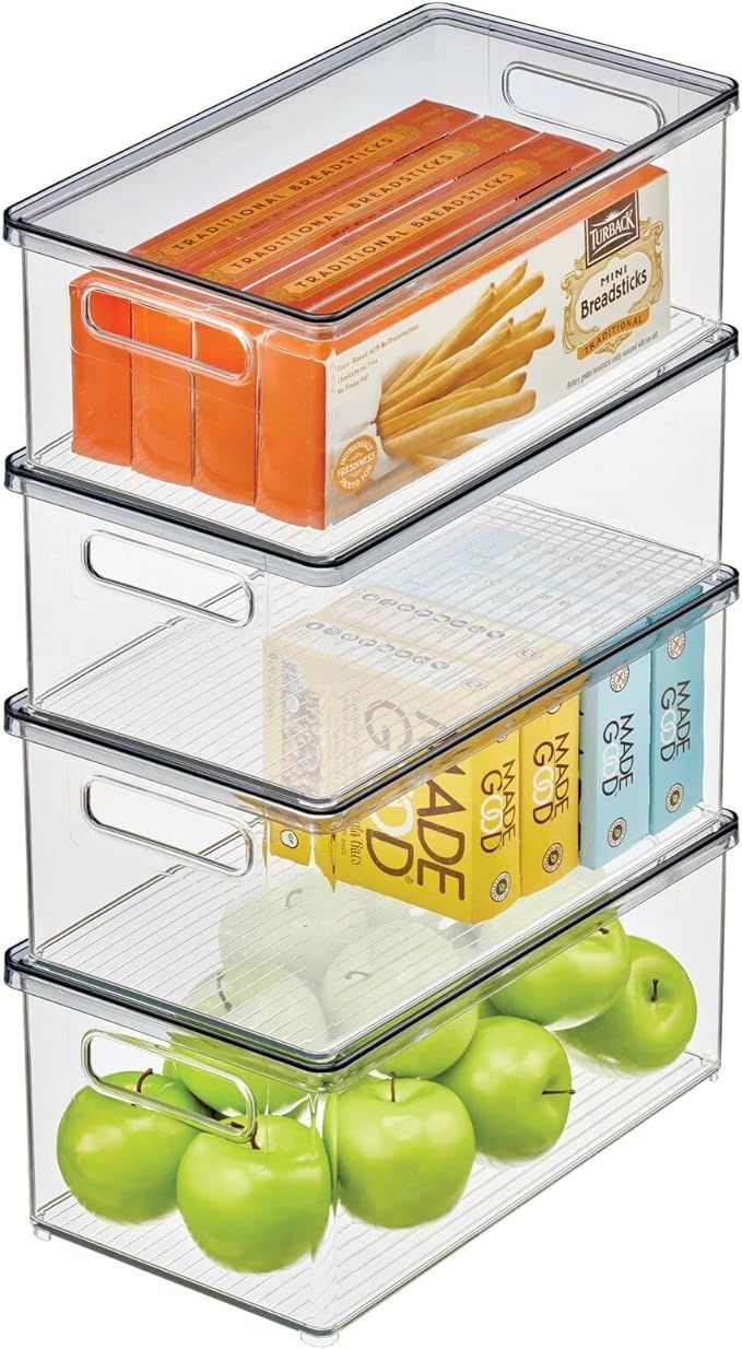 mDesign Plastic Storage Bin Box Container with Lid - Built-In Handles - Organization for Fruit, S... | Amazon (US)