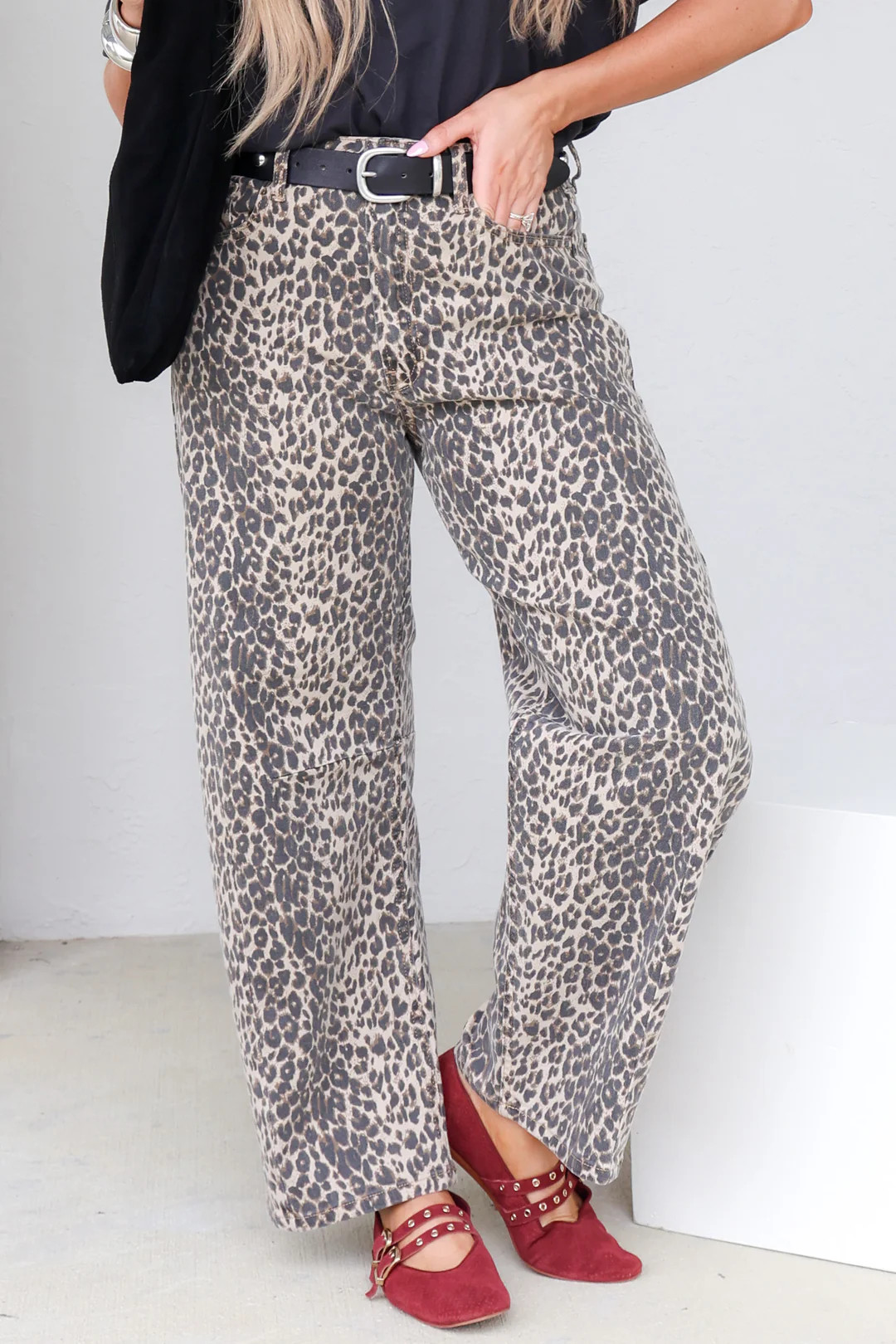 Just Black Denim Leopard Barrel Jean | The Willow Tree