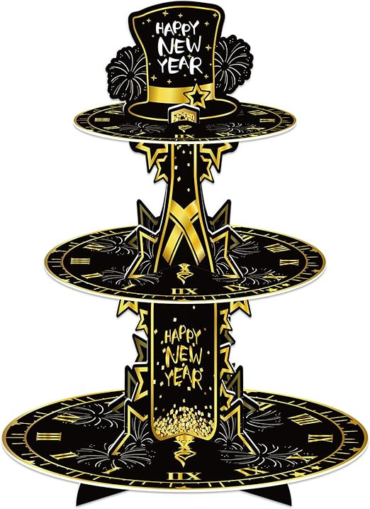 2025 Happy New Year Cupcake Stand 3-Tier Round Cupcake Stand New Years Eve Cake Stand Party Suppl... | Amazon (US)