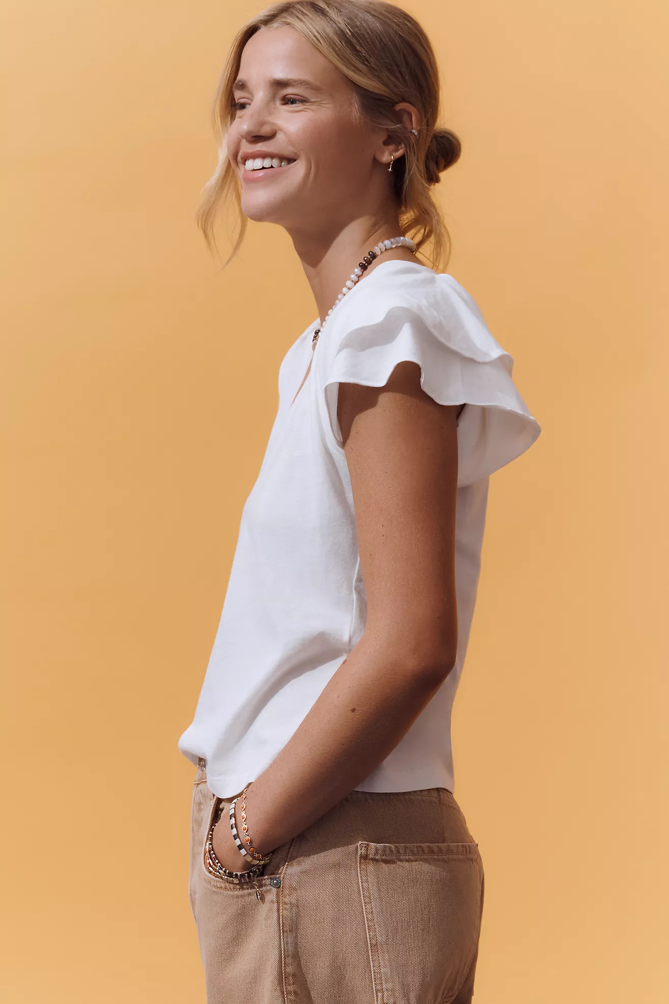 Maeve Scoop-Neck Flounce-Sleeve Tee | Anthropologie (US)