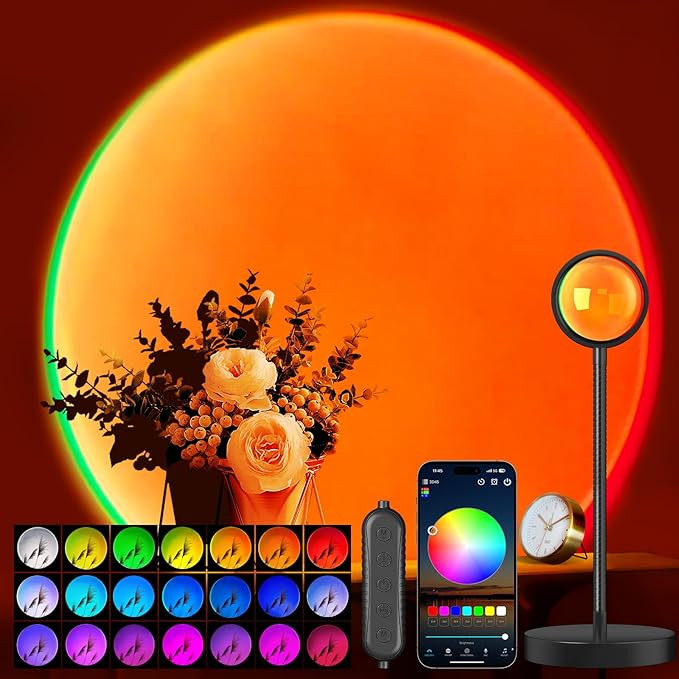 Sunset Lamp Projector with APP & Button Control, 360 Degree Rotation Multiple Colors Changing LED... | Amazon (US)