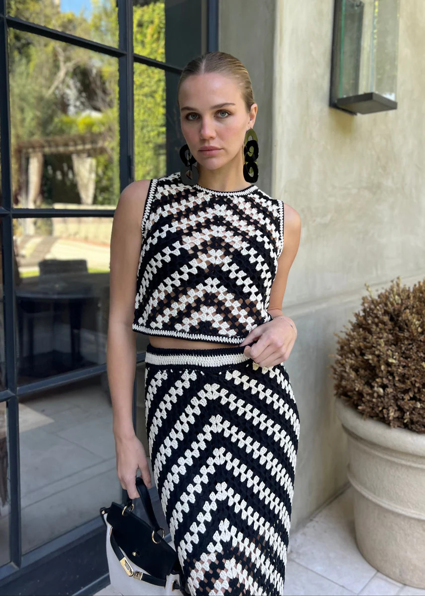 Brenda Cream and Black Crochet Sleeveless Crop Top | Benaar La