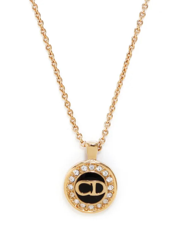 Christian Dior Pre-Owned CD Rhinestone logo-pendant Necklace - Farfetch | Farfetch Global