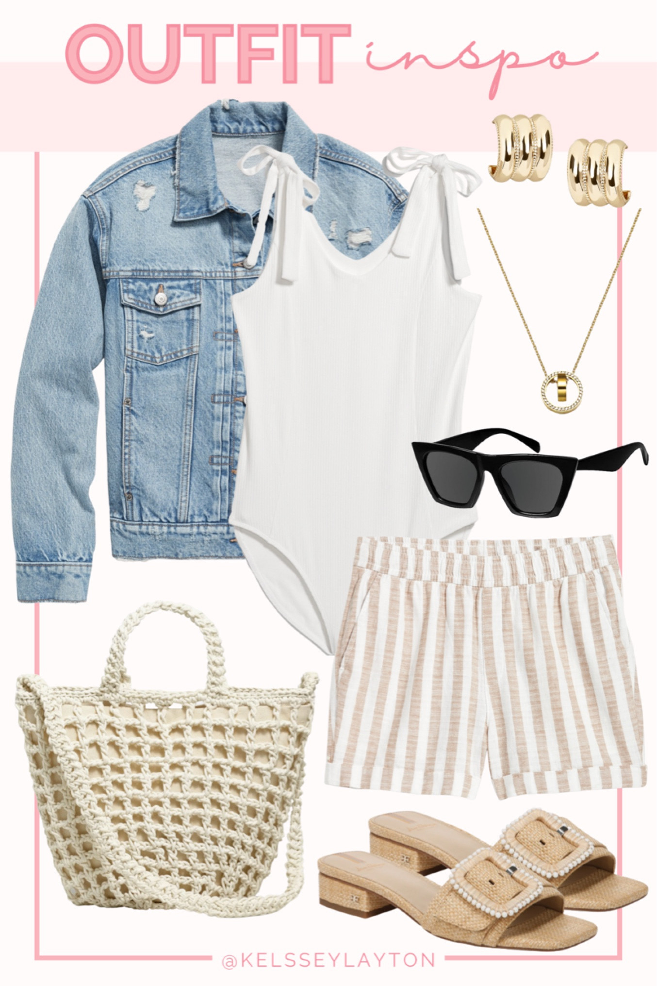 Outfit idea, old navy jean jacket, summer outfit, old navy, striped shorts, woven bag, Nordstrom sandals

#LTKshoecrush #LTKunder50 #LTKsalealert