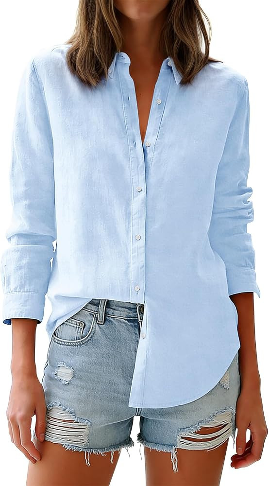 Aoudery Button Down Shirts for Women Oxford Long Sleeve Dress Shirts Cotton Collared Wrinkle Free... | Amazon (US)