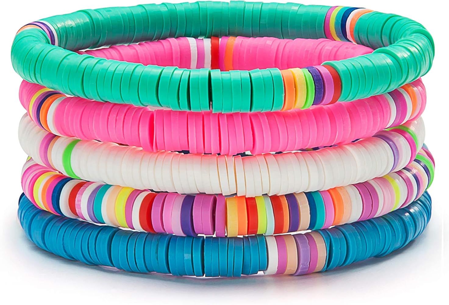 Nackiy 5 Pcs Colorful Heishi Bracelet Set Handmade 6mm Clay Sliced Stack Bracelets Elastic Rope B... | Amazon (US)