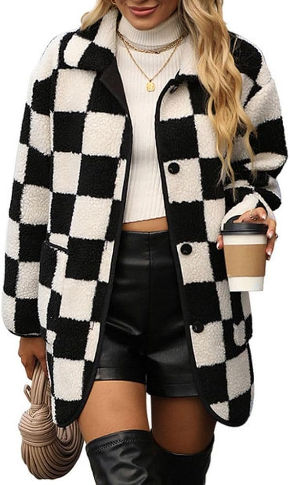 Women Casual Wool Blend Flannel Shacket Jacket Grid Pattern Button Down Long Sleeve Plaid Lapel C... | Amazon (US)