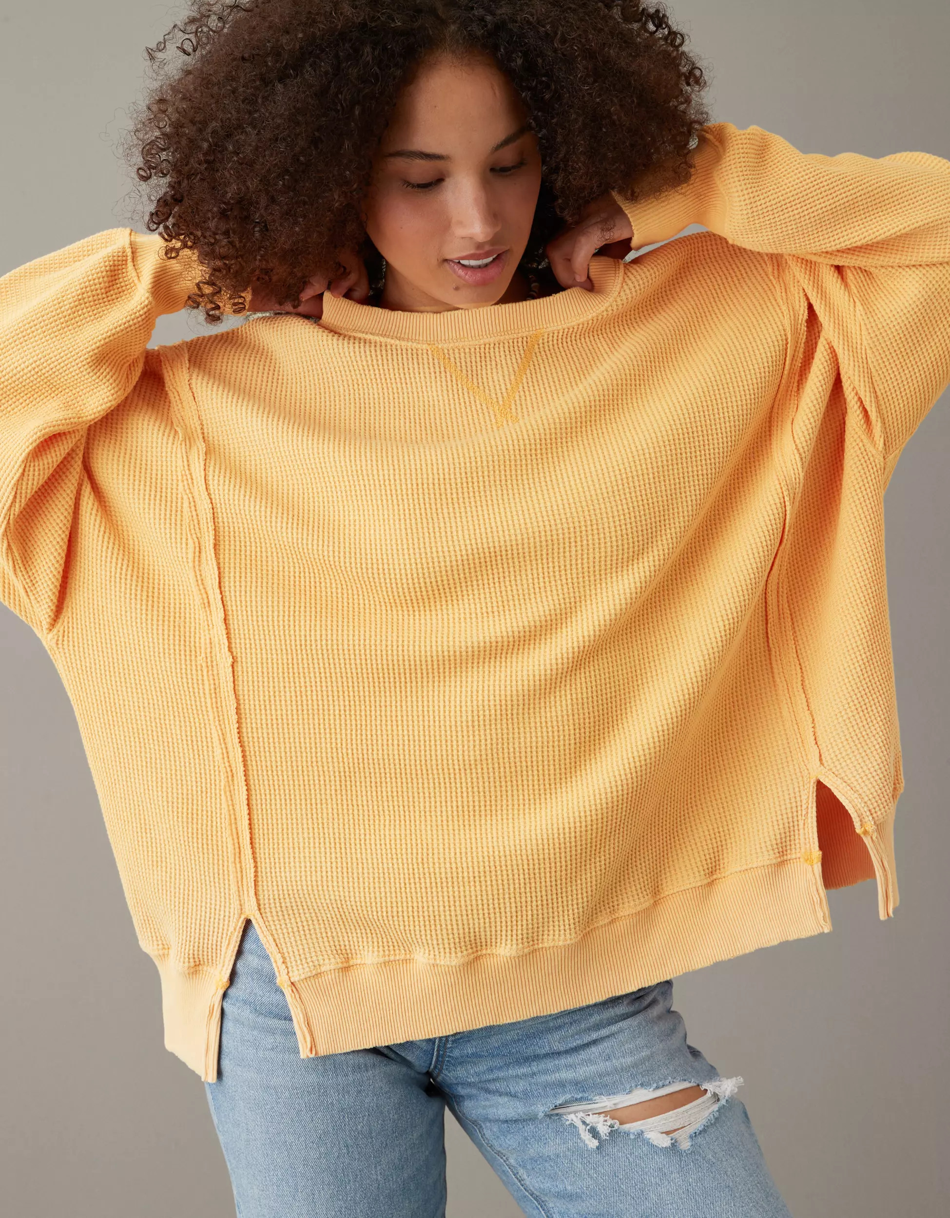 AE Oversized Big Hug Waffle Sweatshirt | American Eagle Outfitters (US & CA)