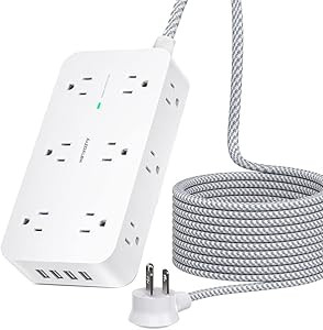 Power Strip Surge Protector- HANYCONY 3 Side 12 Wide Outlets 4 USB Ports, 5Ft Braided Extension C... | Amazon (US)