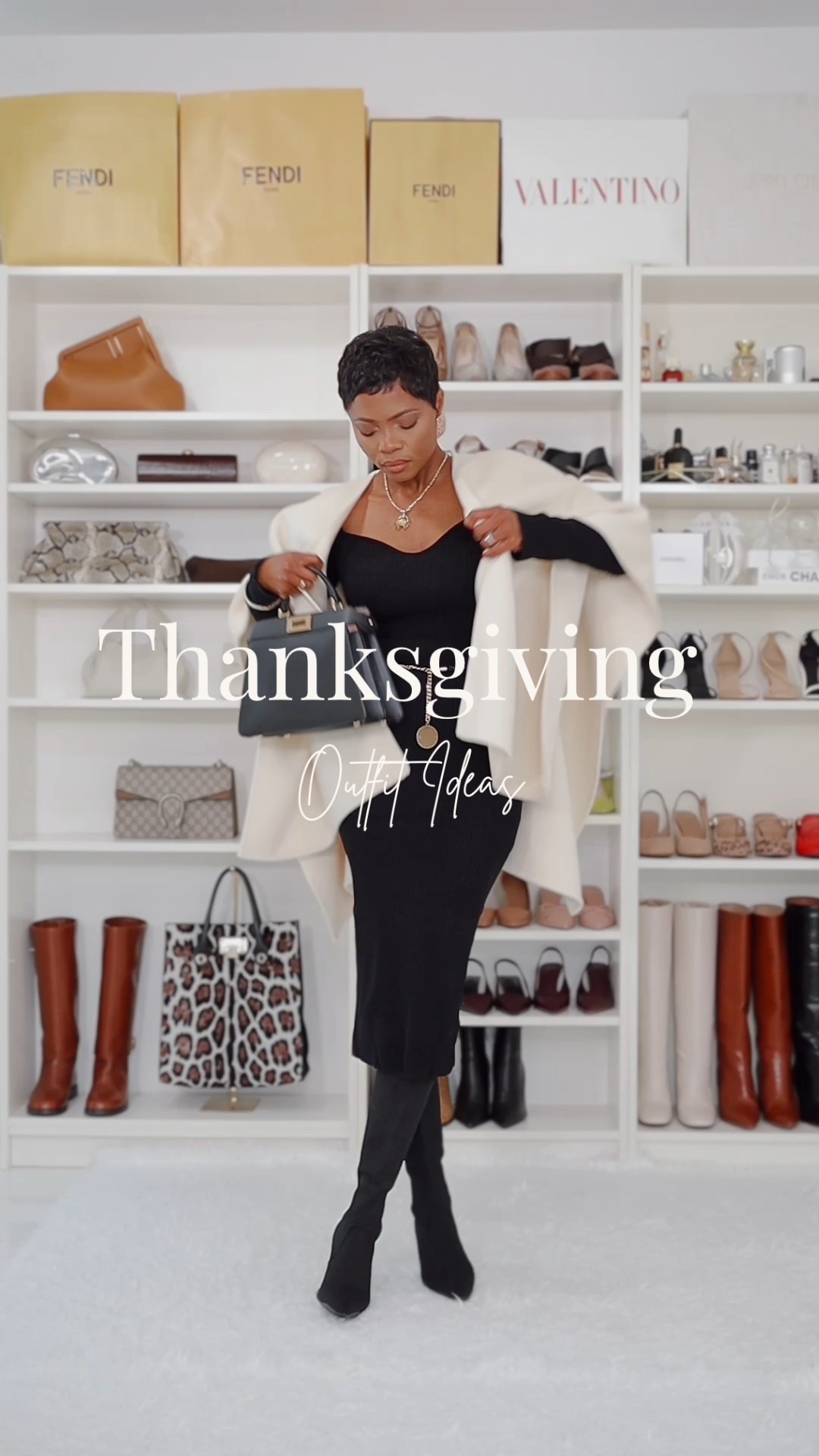 Thanksgiving Outfit Ideas🤍🖤 thanksgiving look, 
Knit dress, cape coat, elegant dress, knee boots
Boots and sling back Shoes details on my YouTube channel ❤️

#LTKootd #LTKgrwm #LTKHoliday