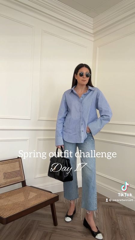 Spring outfit challenge- Day 17/30 
Blue striped shirt | denim jeans | Chanel ballet flats | Celine 16 bag 

#LTKstyletip #LTKeurope #LTKSeasonal